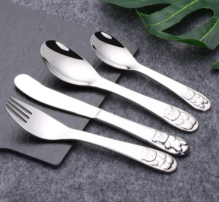 Animal Panda Stainless Steel Babies Tableware Spoon And Fork Cutlery Set,Lovely Custom Pattern