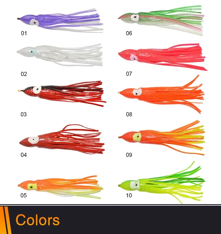 Saltwater Fishing Lures Soft Plastic Bait Squid Skirt Trolling Hoochies