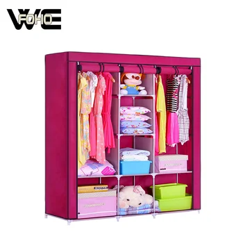 Portable Non Woven Canvas Cloth Wardrobe Clothes Storage Steel