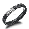 simple fashion plain leather bracelet men casting stainless steel clasp leather bracelet braided mens leather bracelet