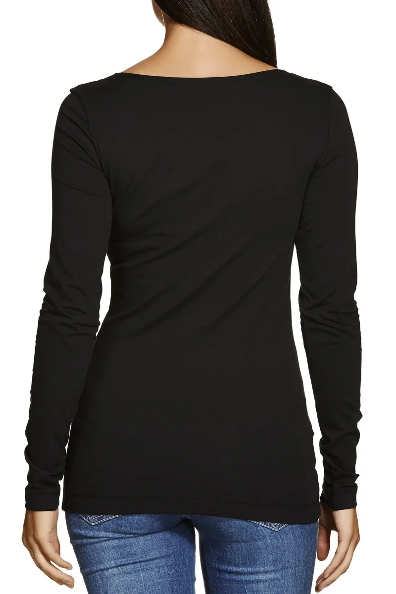 Women Black Plain Shirt With Long Sleeve And Slim Fit - Buy Shirt Long ...