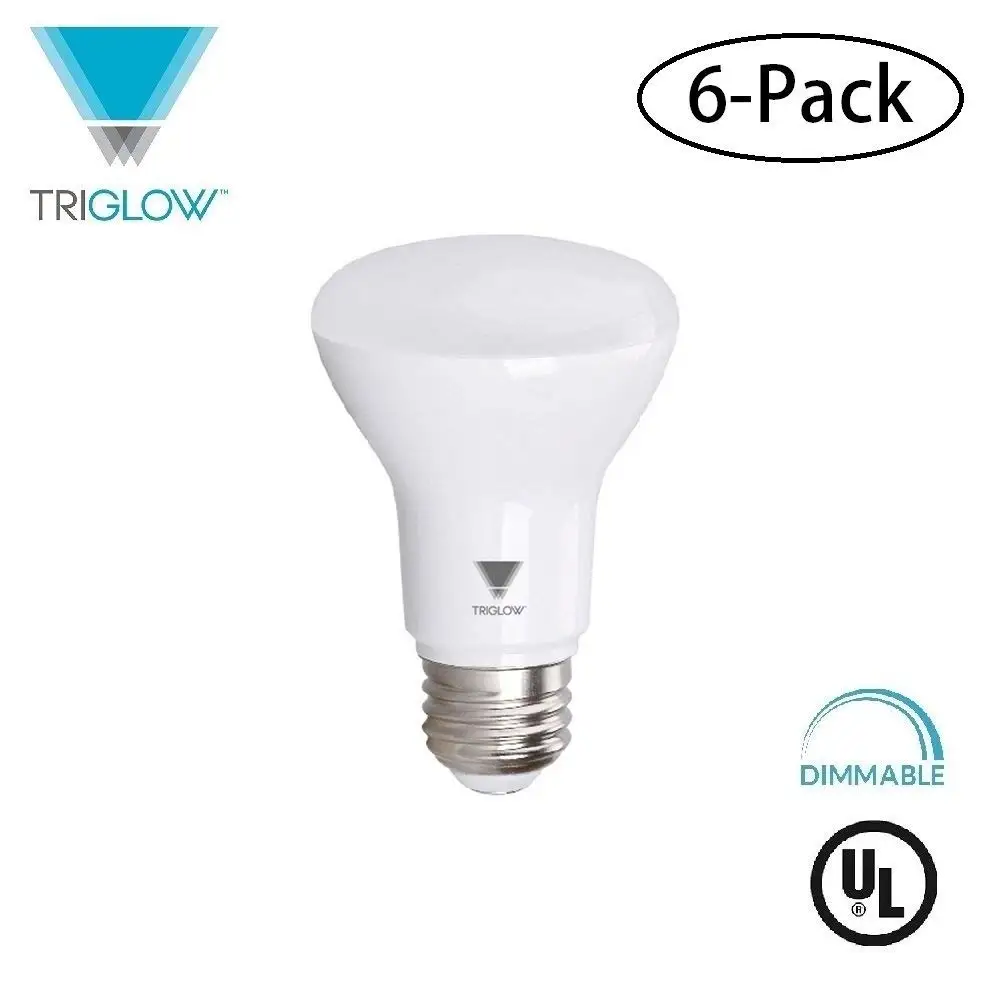 TriGlow T99015-6 (6-Pack) LED 7-Watt (50W Equivalent) BR20 Bulb, 525 Lumen, DIMMABLE 3500K (Deco White Color) UL Listed