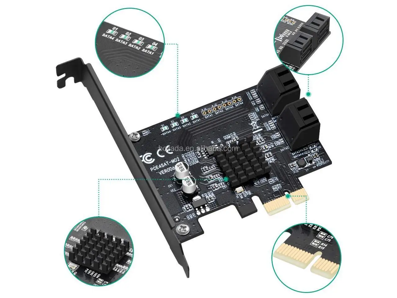 Pcie 2.0 X 1 To Sata Iii 4 Ports Adapter Card Marvell Chipset Nonraid