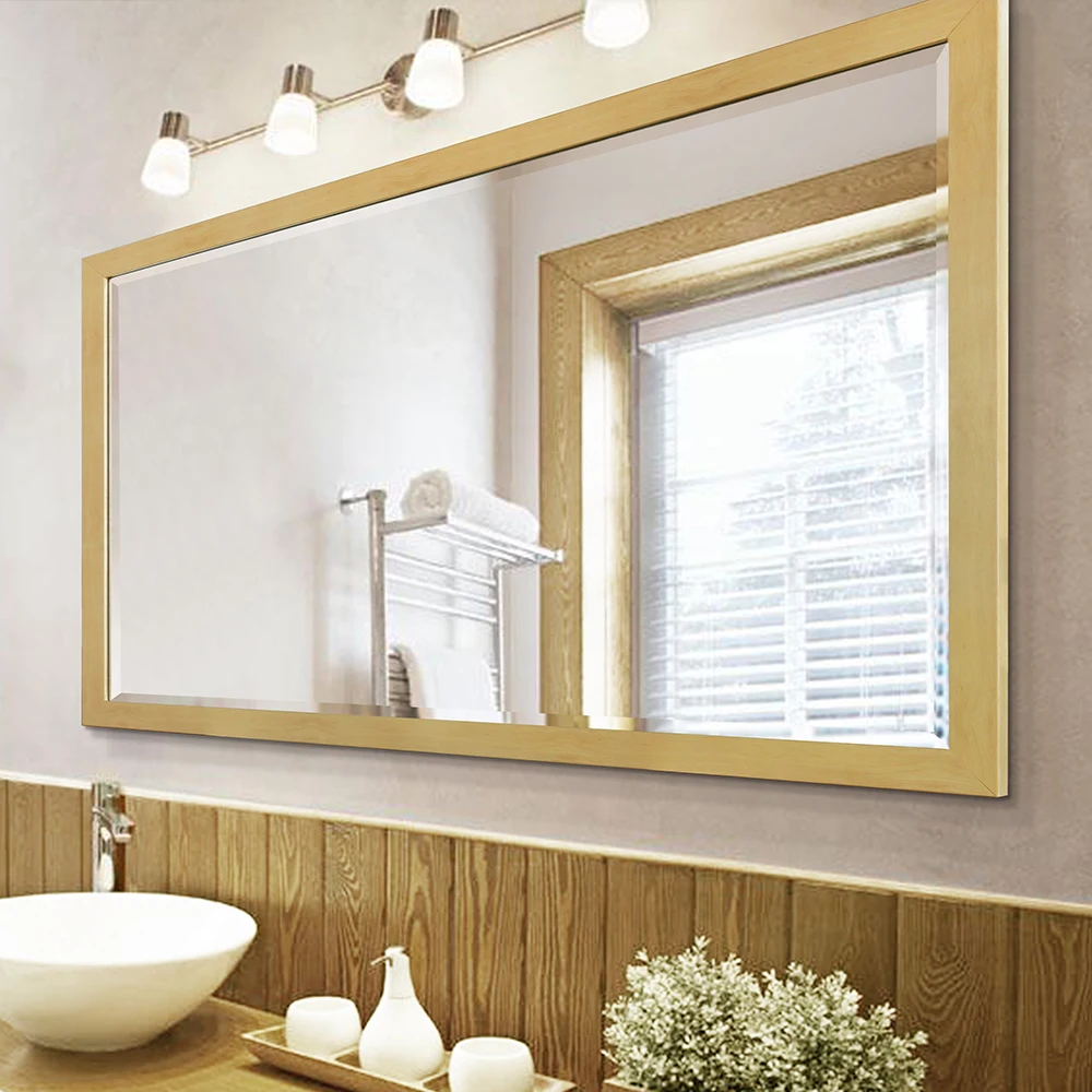 Decorative Bathroom Framed Wall Mirror Solid Wooden Round Bathroom