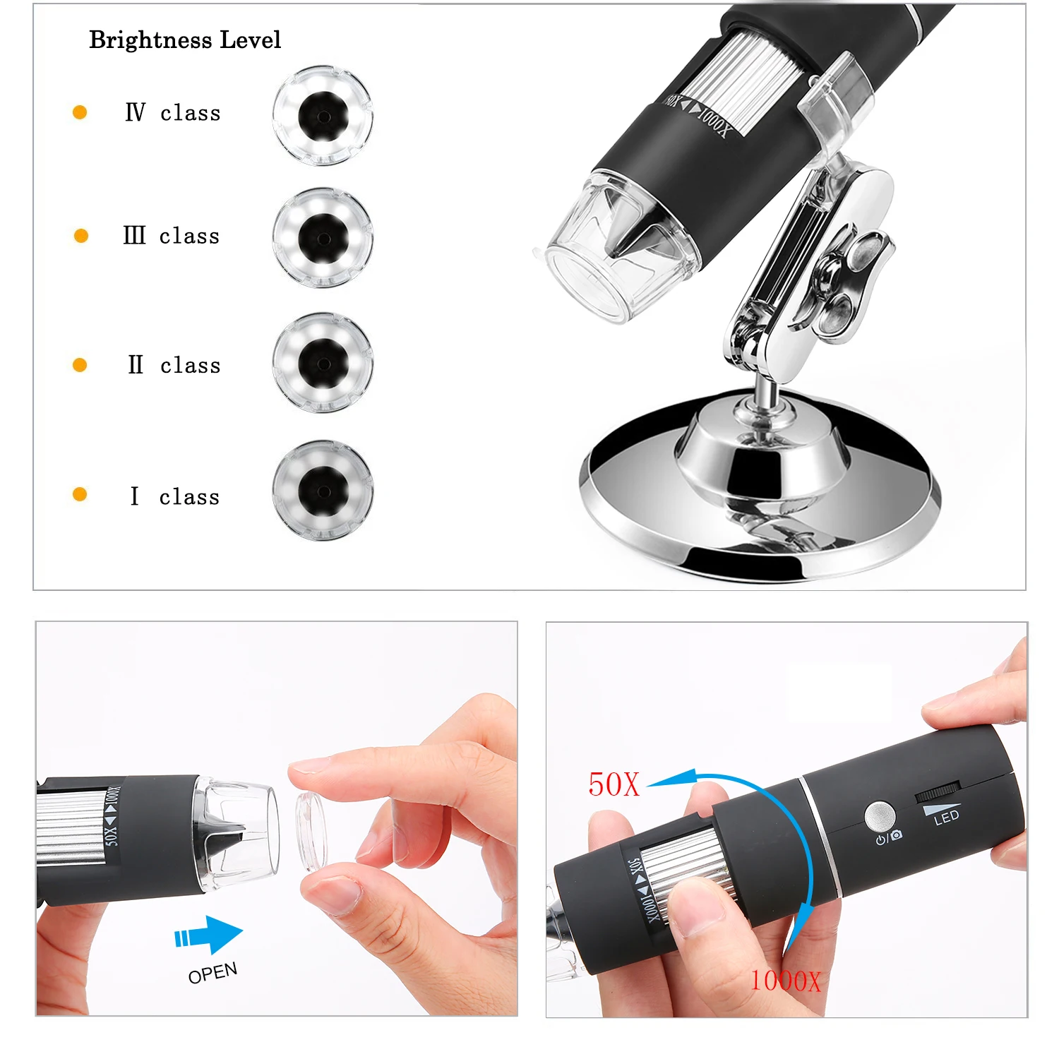 2mp Portable Wifi Usb Digital Microscope 50x1000x Magnification 8led