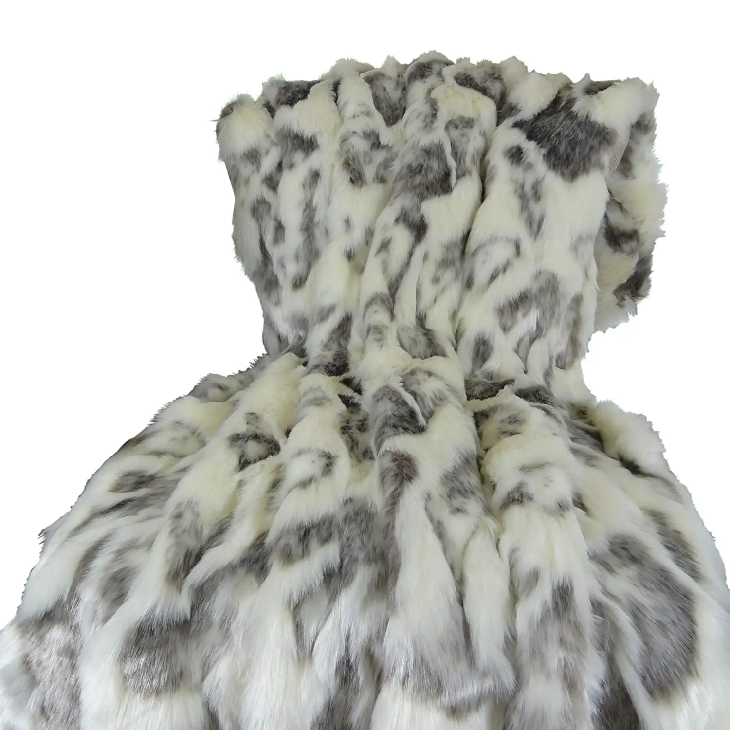 Thomas Collection Ivory Faux Fur Throw Blanket & Bedspread - Rabbit Faux Fur - Ivory Gray Luxury Faux Fur - Fur Throw Blanket - Luxury Soft Faux Fur, Made in USA, 16428