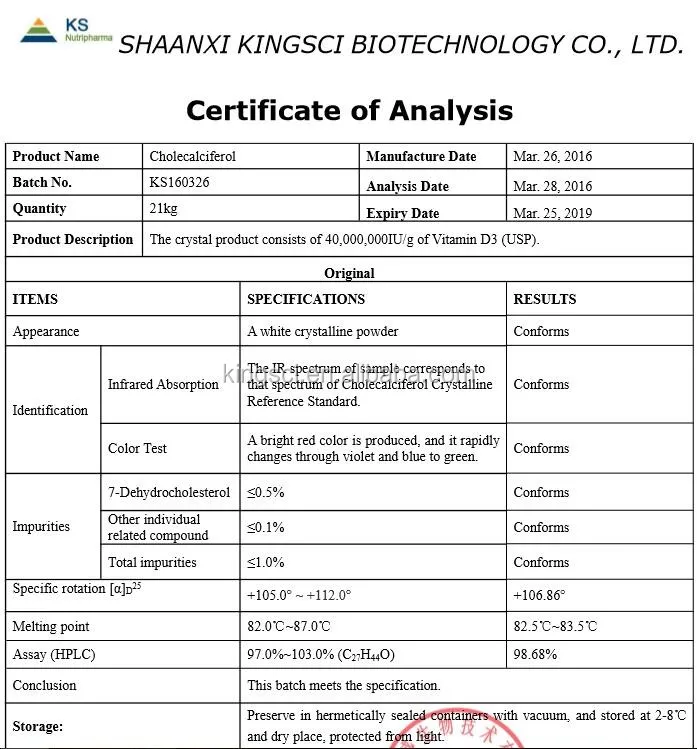 Best Quality Bulk Vitamin D3 Raw Material,Cholecalciferol,Usp Grade