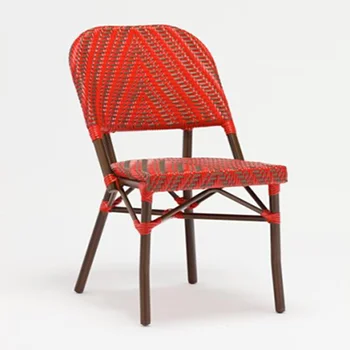 French Bistro Bamboo Cafe Chair Red Rattan Aluminum Restaurant French Bistro Bamboo Cafe Chair Red