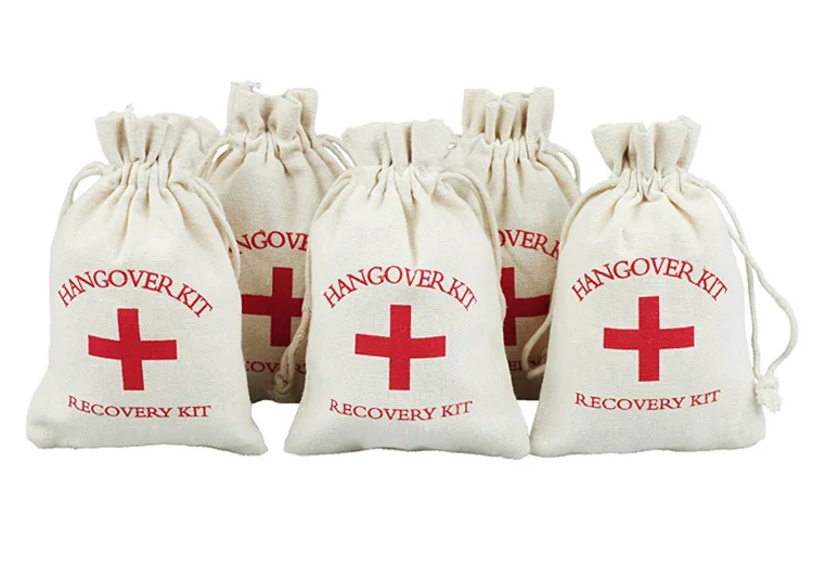 Firstaid Packing Red Cross Hangover Kit Bags Drawstring Cotton Bag