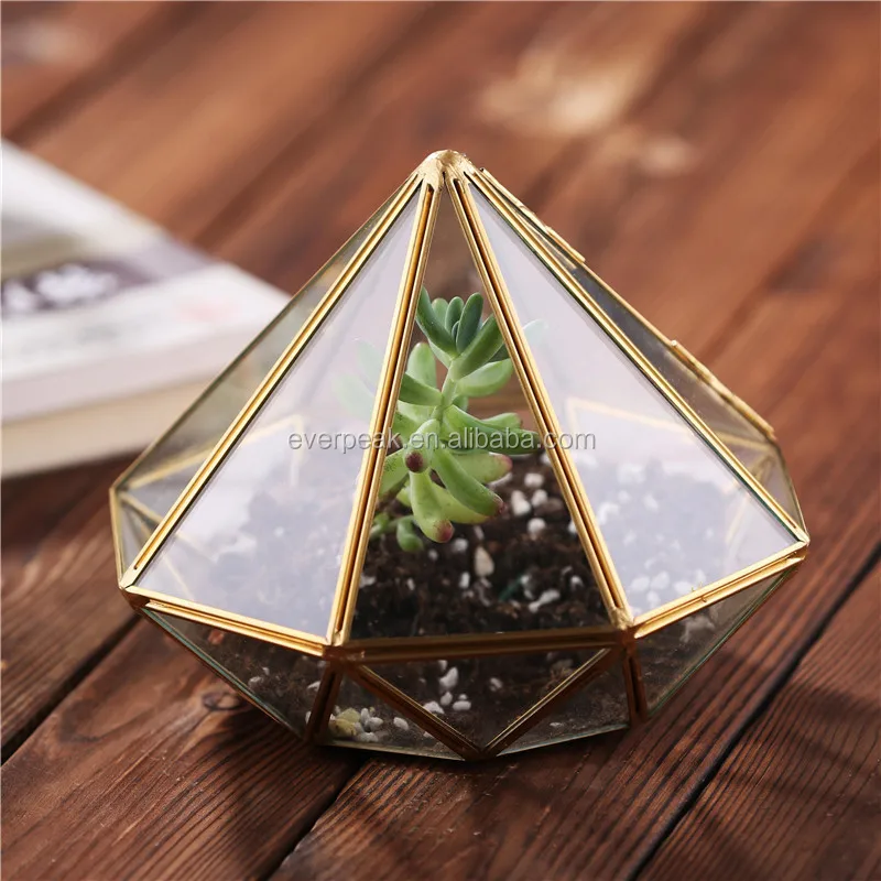 Garden Gold Geometric Terrarium Metal Faceted Tabletop Succulent