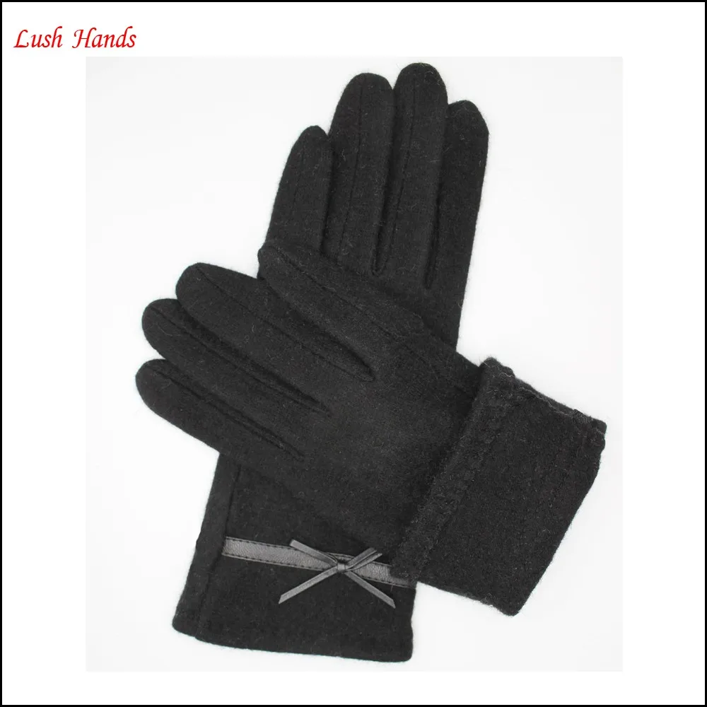 hot selling simple high- quality woolen gloves with leather belt for women