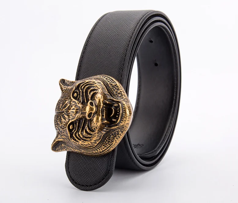leather belt with tiger head buckle
