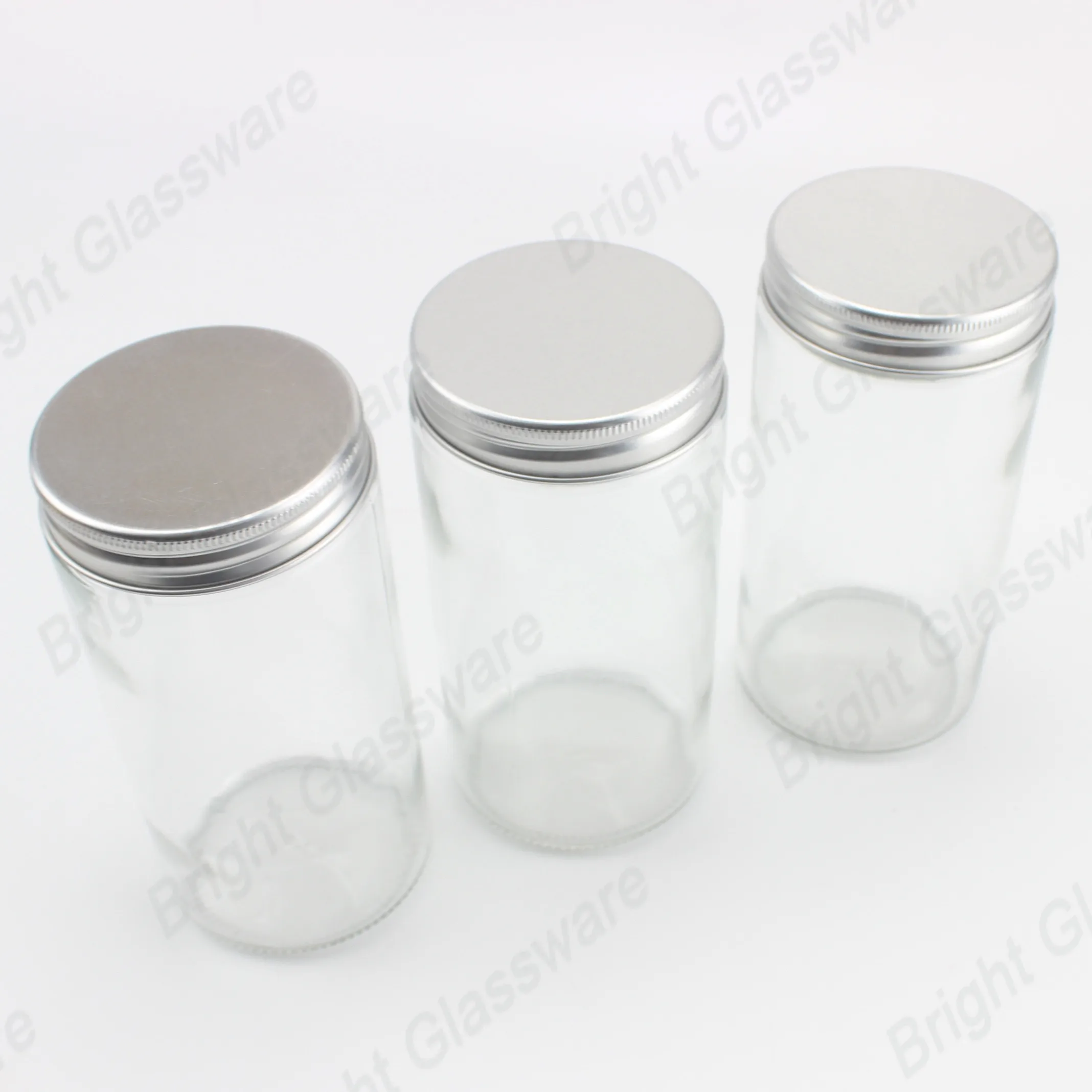 China Clear Long Shape Glass Storage Jar Food Jar With Aluminum Screw Cap Lid Buy Long Shape