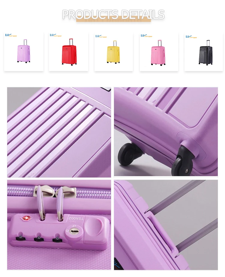100% Prue PP Hard Shell Travel Luggages aluminum trolley suitcase Luggage