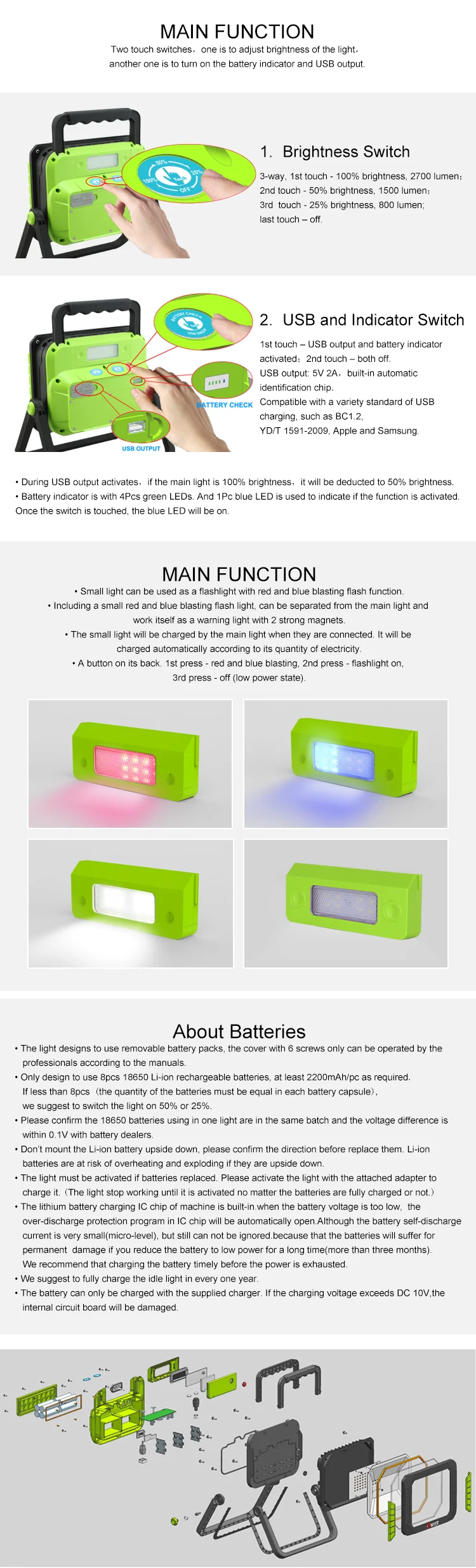 foldable 30 watt rechargeable led working light rechargeable flood light rechargeable 30W