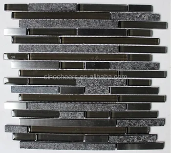 Strip Design Black Granite Stone Mix Stainless Steel Metal And Gl Strip Design Black Granite Stone Mix Stainless Steel Metal And Gl Mosaic Tile