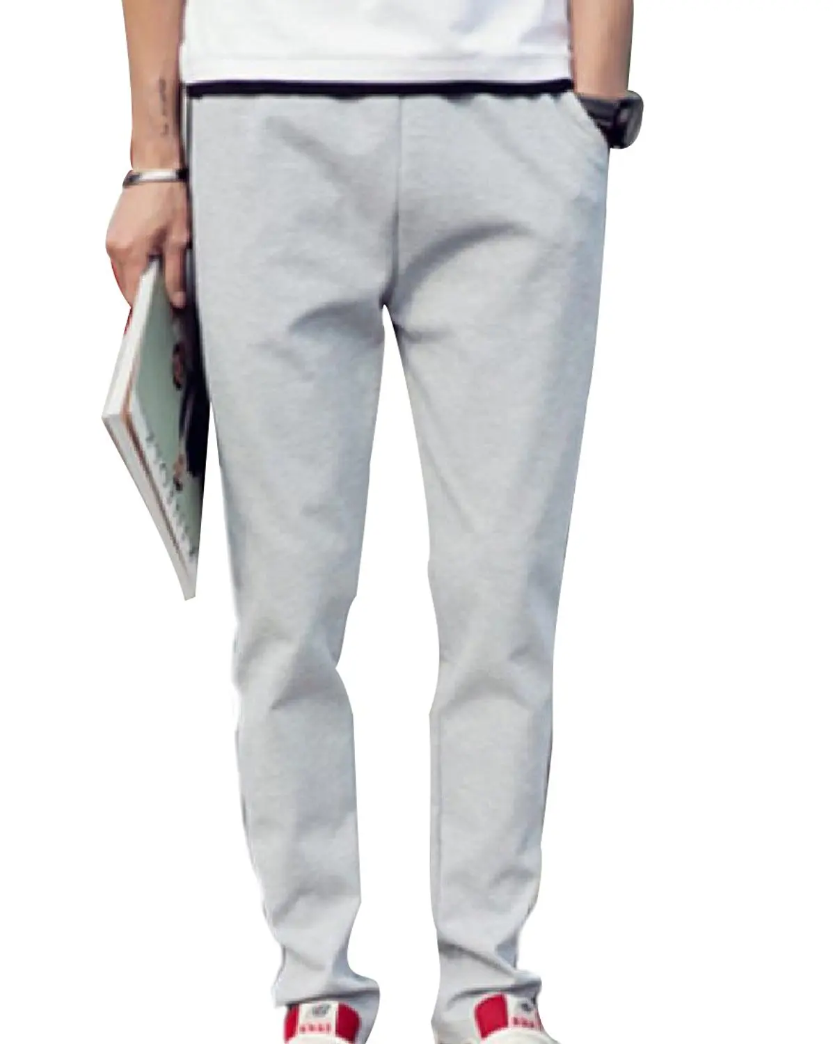 Wofupowga Mens Loose Fit Straight Elastic Waist Fitness Running Pants Trousers