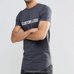 Men'S Black 100% Cotton Custom Logo Screen Printing Muscle Fit Longline T Shirt Men'S Black 100% Cotton Custom Logo Screen Printing Muscle Fit Longline T Shirt