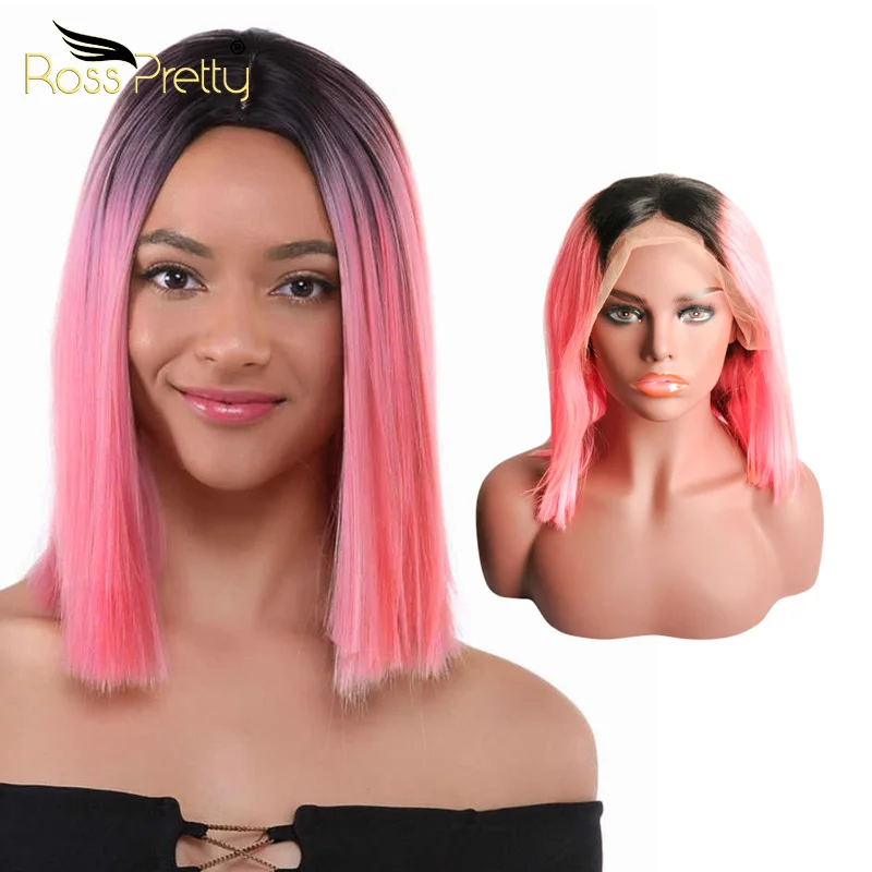 Ross Pretty Wholesale Wig Lace Front Color Wig 1b/ Pink Color Bulk