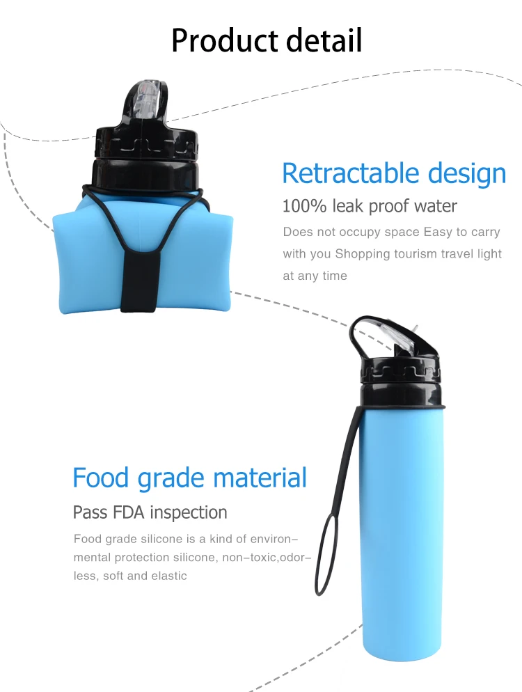 FDA 550ML Collapsible Silicone Sports Water Bottles Squeeze Water Drinking Bottle for Running