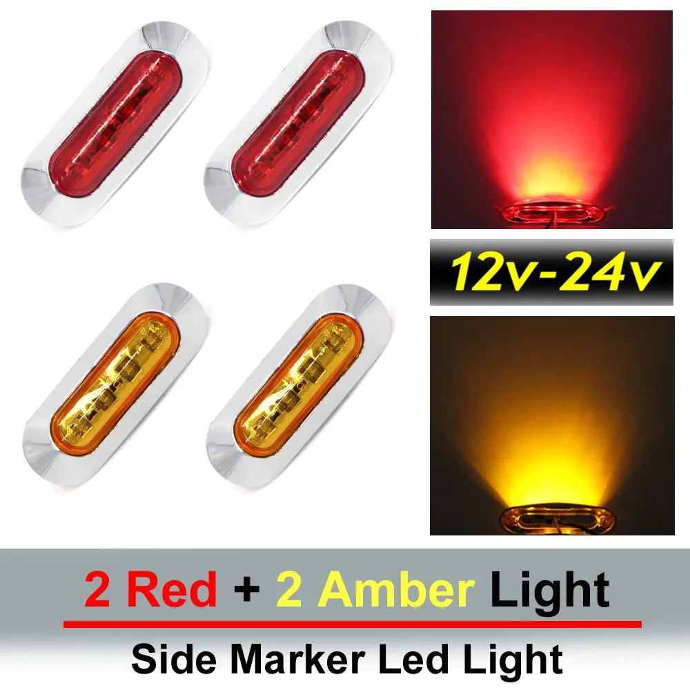 4 pcs TMH 3.6" submersible 4 LED Red & Amber Side Led Marker ( 2 + 2 ) 10-30v DC , Truck Trailer marker lights, Marker light amber, Rear side marker light, Boat Cab RV