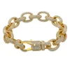 Hip Hop Jewelry Gold Silver Plated Micro Paved Cubic Zircon 15mm 7'' 8'' Heavy Copper Twisted and Oval Link Bracelet for Men