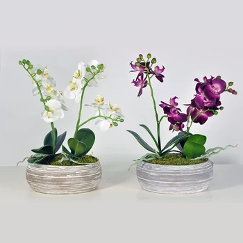Cement Pot White Orchid Artificial Flowers Arrangement Cement Pot White Orchid Artificial Flowers Arrangement