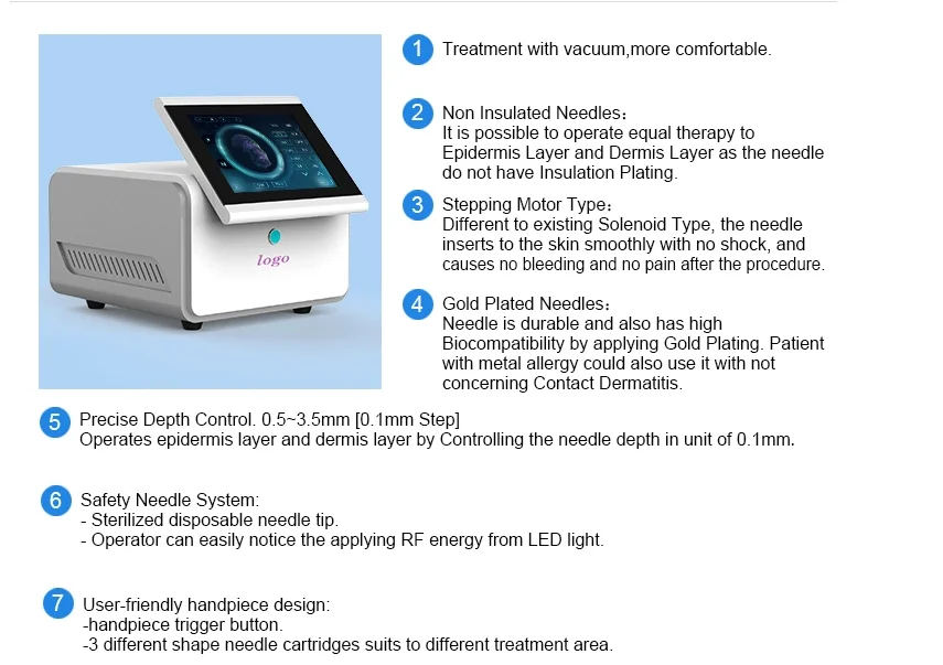 Portable gold microneedle rf fractional rf microneedle rf beauty machine