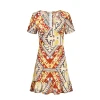 208063 Bohemian ethnic style new V-neck printed chiffon dresses