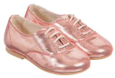 2019 girls pink shiny silver lace-up shoes
