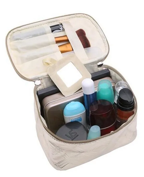 Travel Makeup Organizer Case Holder With Mirror Handle Round Dot Large