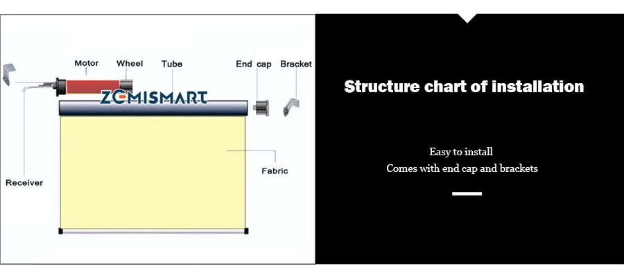 Zemismart Automatic Work With Wall SwitchElectric Roller Smart Blinds Motor