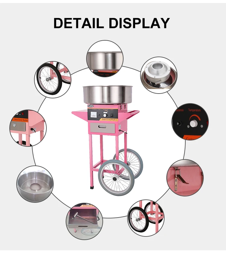 Industrial Fairy Pink Candy Sugar Maker With Glass / Vending Commercial Cotton Candy Floss Maker Cart Machine for Sale