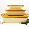 Personalized Au Gratin square bake ware set 3pcs ceramic bakeware with bamboo lid