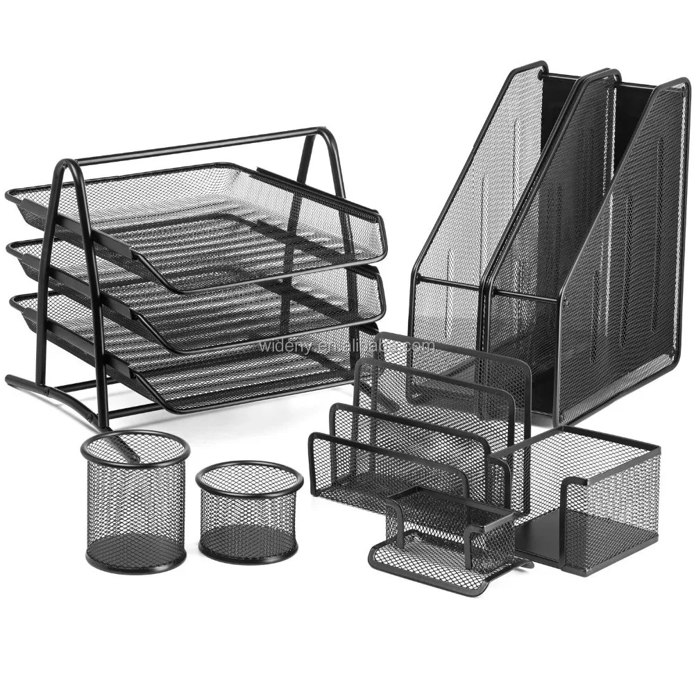 Office Stationery Organizer Set Of 3 Table Desktop Metal Wire Mesh