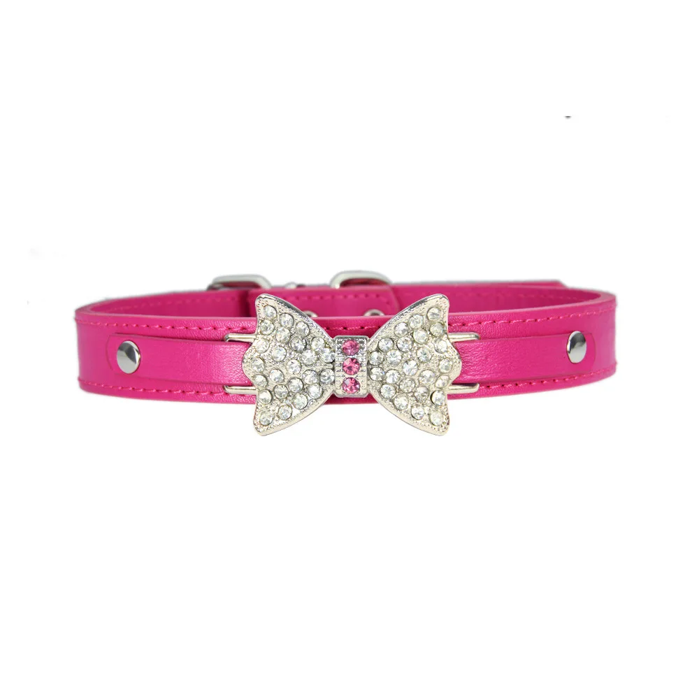 Pu Leather Diy Letters Dog Collar Cute Crystal Bow Tie Pet Collar Buy
