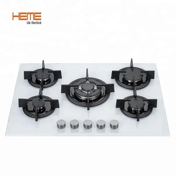 Best Flame Gas Stove 70cm 5 Burner Glass Top Gas Hob With White