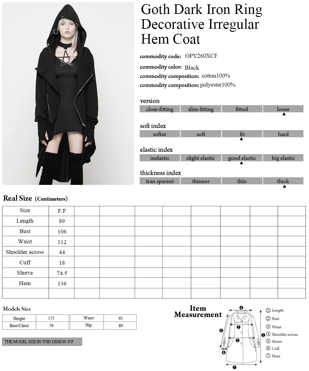 OPY-260XCF/BK PUNK RAVE Oversize Gothic Dark Irregular Hem Mid-thigh Length Fur Coat