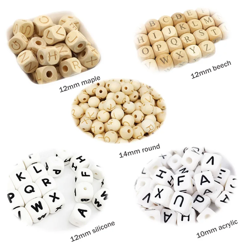 10mm Wooden Square Cube Alphabet Letters Beads for Personalized Baby Teether