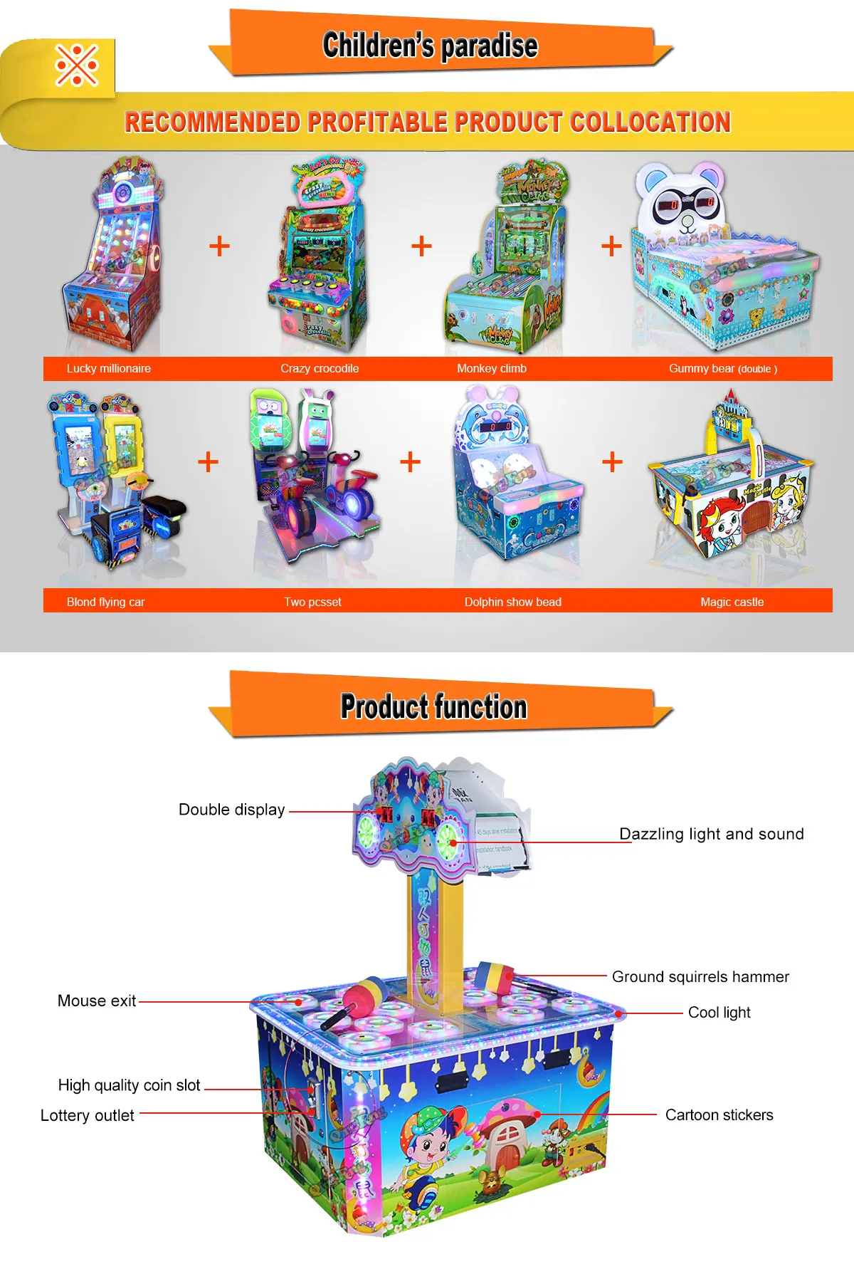 Qingfeng 2017 canton fair double play hit hammer hamster indoor coin operated lottery game machine