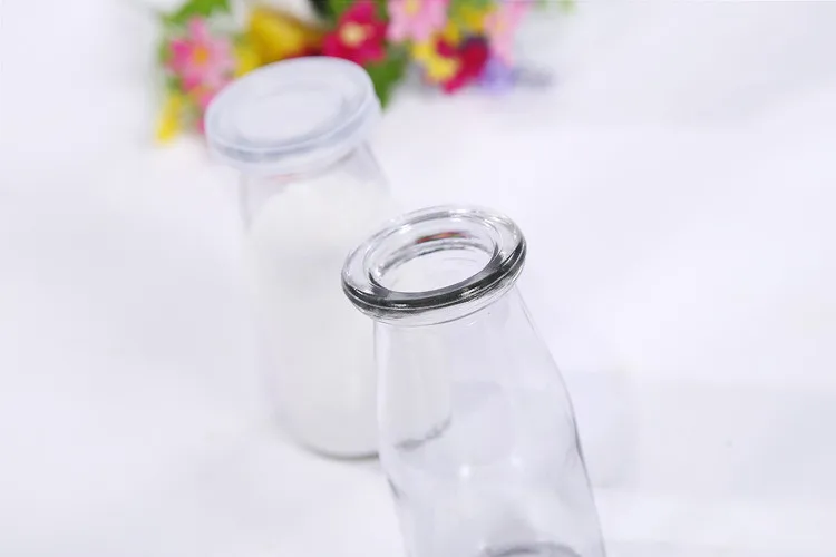 200ml Food grade clear milk bottle yogurt glass bottle with plastic cap