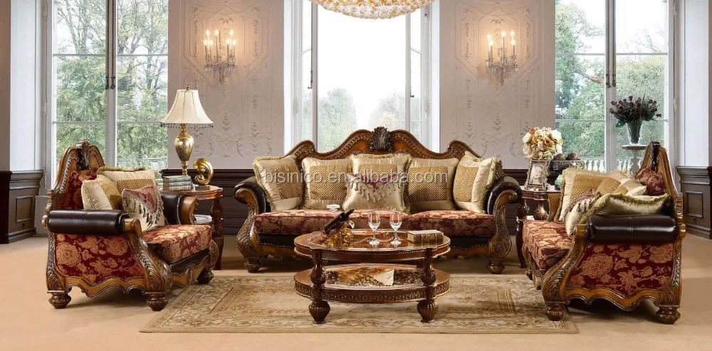 Golden Color Palace Style Wooden Fabric Sofa Set - Buy Golden Sofa Set ...