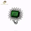 Glittering and Luxurious Emerald & Group Inlaid Zircon Ring, 925 Sterling Silver Emerald Green Stone Ring