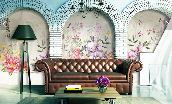 Gambar Dinding 3D Gaya India Daun Bentuk Lukisan 3d  Dinding  Mural wallpaper 