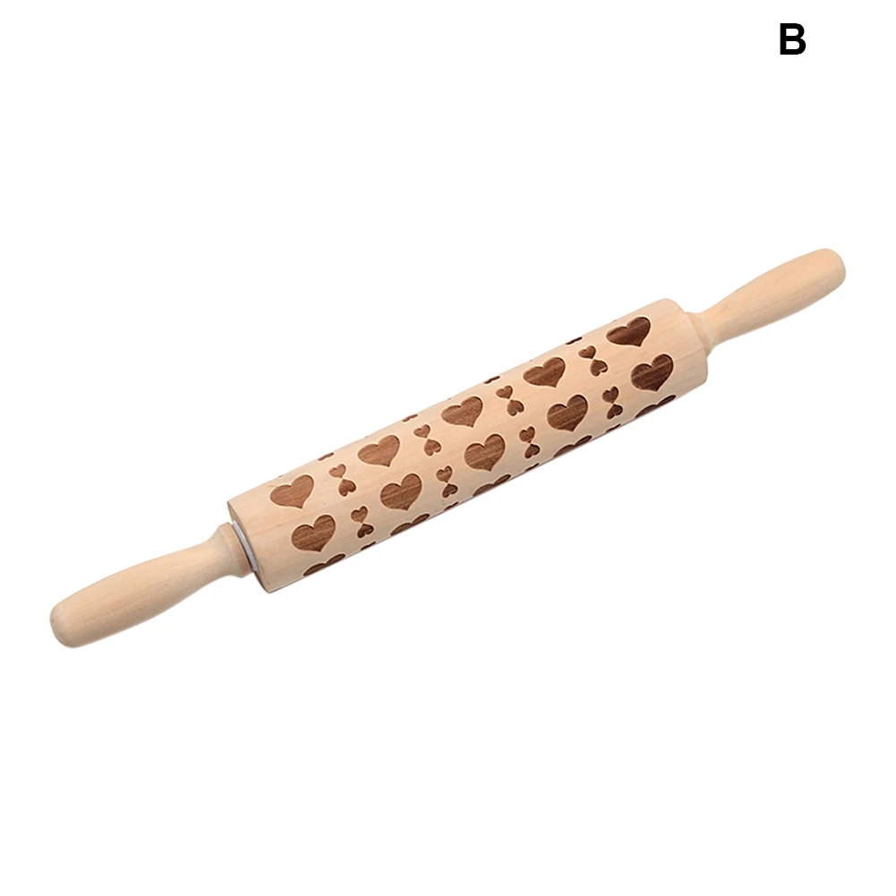 Christmas Rolling Pin Engraved Rolling Pin Wooden Embossed Rolling Pin with Christmas Mold 43CM 