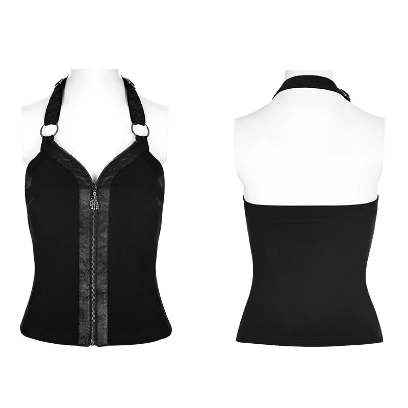 WT-503 PUNK RAVE Simple Plain Black Colored Safety Crack Cyber Girls Vest