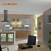 Light Modern White Wood Melamine Micro Fridge Kitchen Glass Cabinet