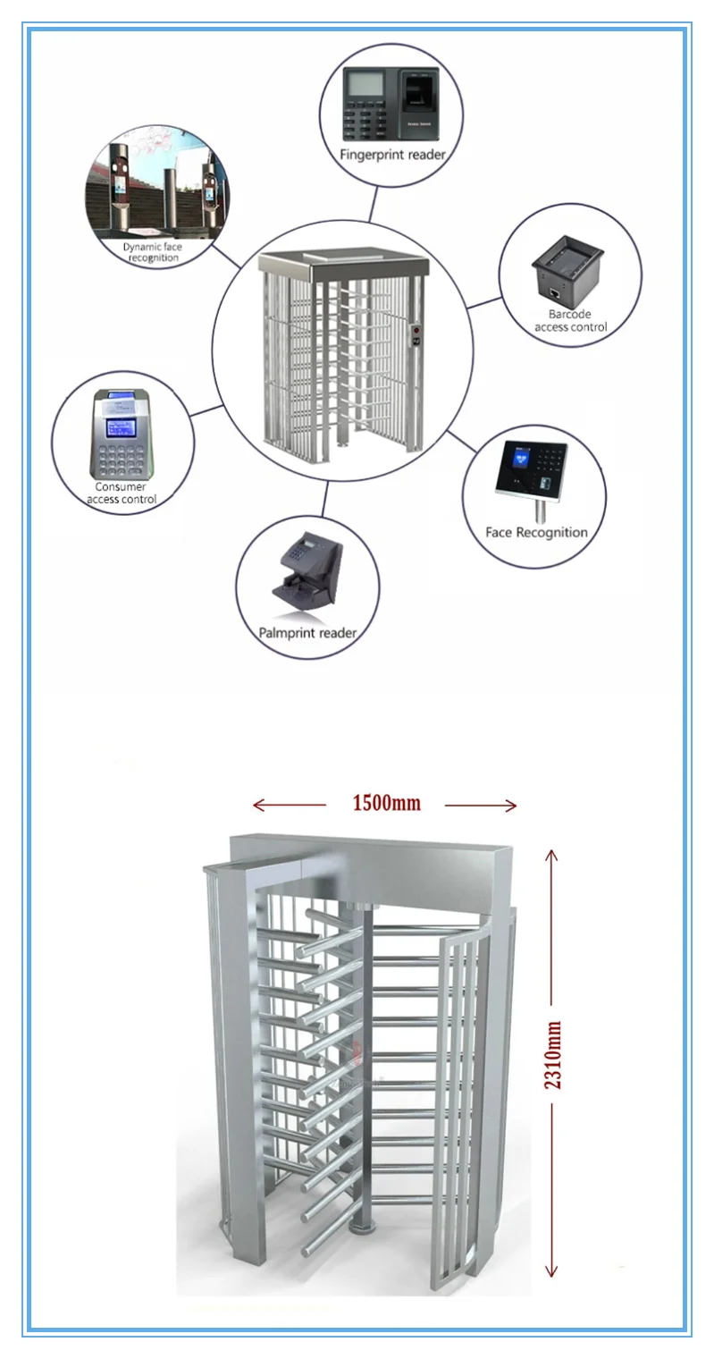 RFID card reader access control digital full height turnstile gate entrance and exit gate