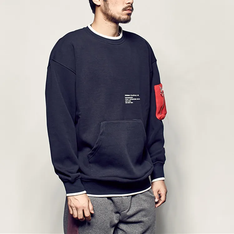 New Custom High Quality Tech Fleece Logo Printed Mens Pocket Sweatshirts No Hood Buy Print