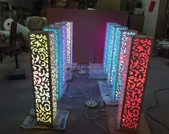 Square Metal Led Light Pillars Flower Stand In The Wedding Stage Square Metal Led Light Pillars Flower Stand In The Wedding Stage Aisle Decoration